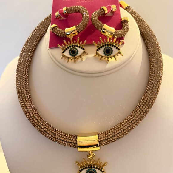 NEW KURT GEIGER LONDON Evil Eye Pendant Collar Rope Necklace & earrings set - Picture 2 of 8
